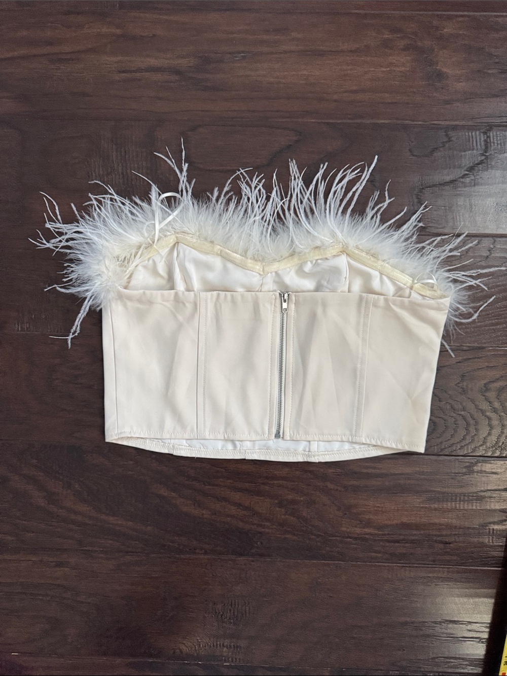 Feather Trim Strapless Bustier Top — Ivory - Picture 6 of 6